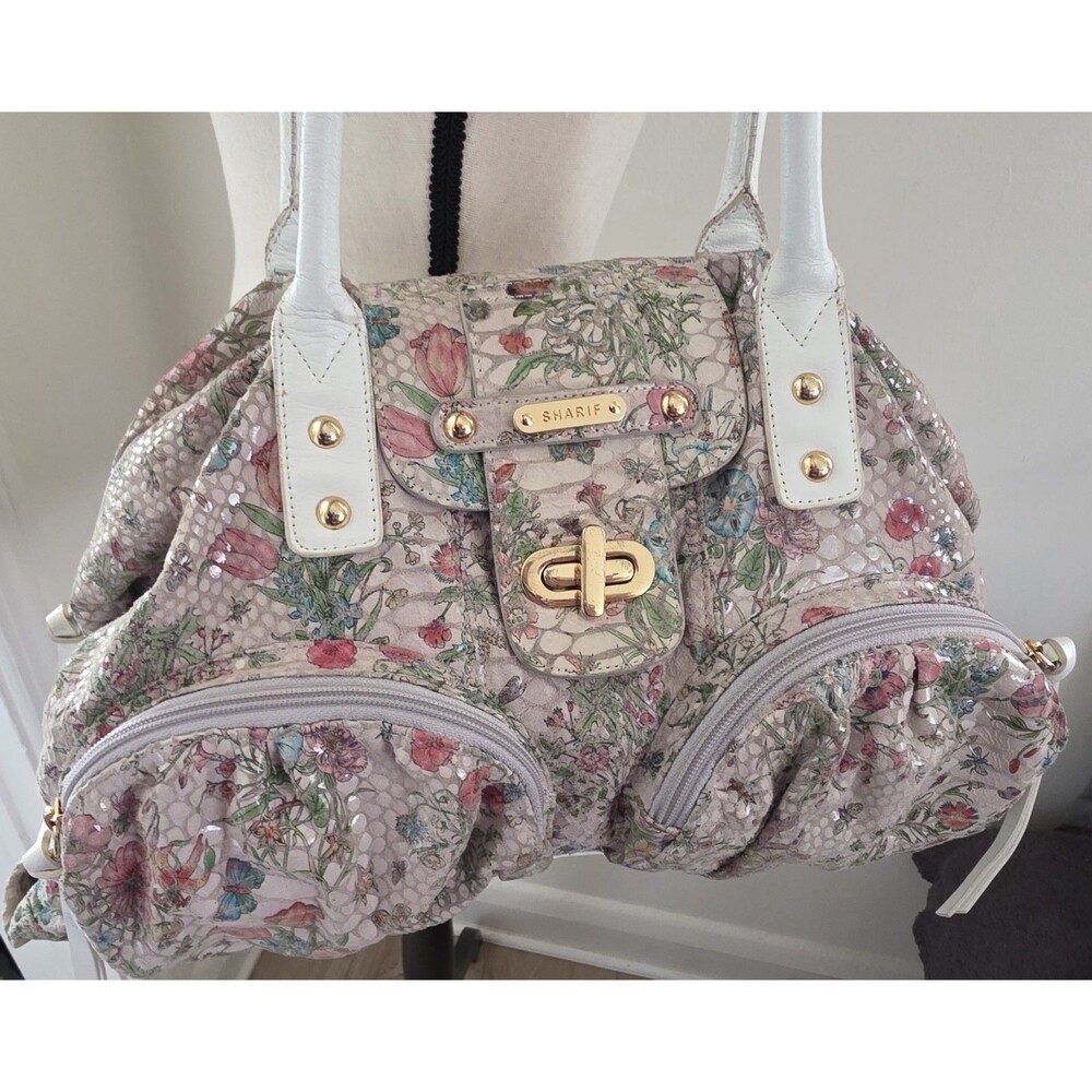 Gorgeous Sharif Studio Multicolor Floral Butterfly Print Leather Satchel w/ EuC